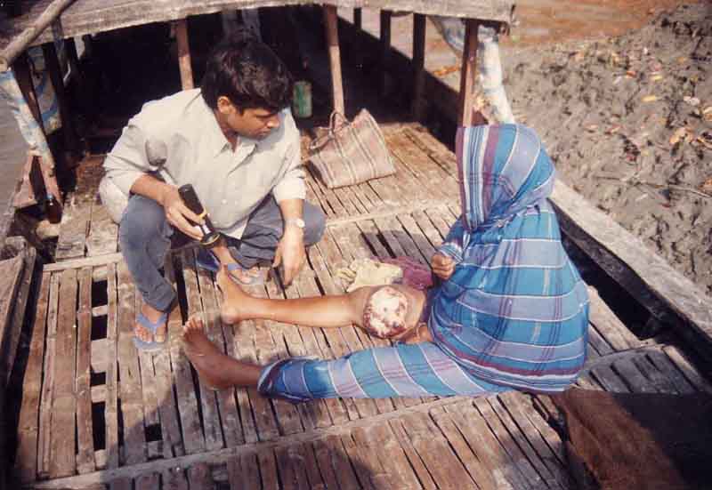 Patient in distress on boat