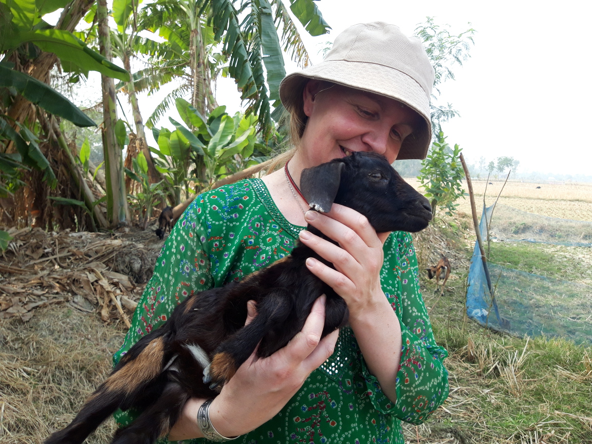Sinead with kid goat.